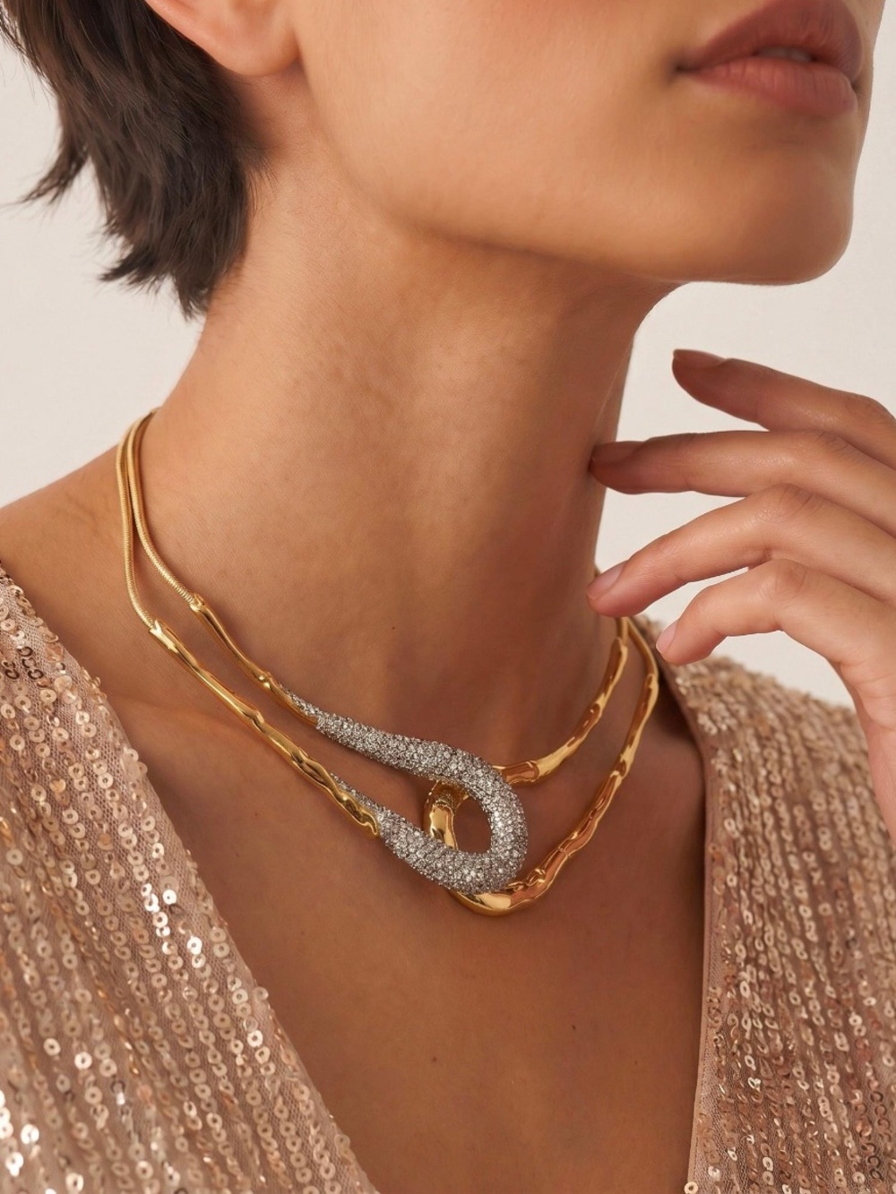 ALEXIS BITTAR • Bold Solanales Gold Crystal Interlock Necklace